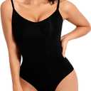 Shapewear, Bodysuit for Women, Tummy Control Bodysuit with Adjustable Straps, Seamless Snatched Body Shaper (XX-Small-X-Small, Black)