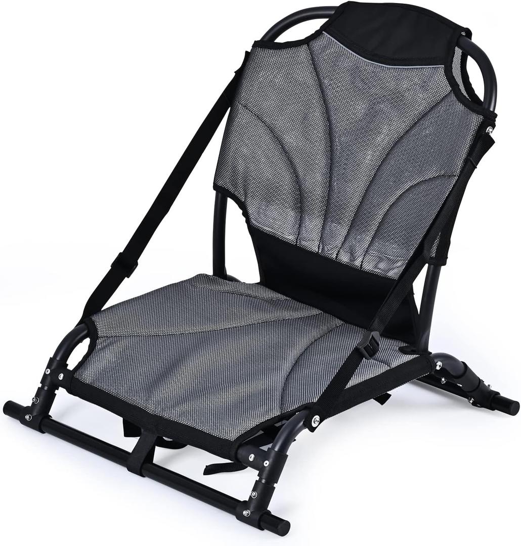 Kayak Seats with Back Support, Aluminum Alloy Folding Kayak Seat, Breathable Textile Mesh Fabric Material, Adjustable Universal Paddle Board Seat for Fishing, Inflatable Kayaks, Sup, Canoe