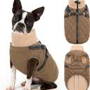 Queenmore Dog Jackets for Large Dogs, Dog Coat with Harness Built-in, Thick Fleece Lining Waterproof Jacket for Large Breeds, Back Zipper Pet Winter Jacket for Retriever, Labrador, Brown XL