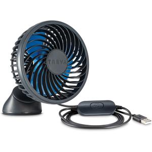 Treva 3.5 Inch USB Powered Fan with Suction Cup, 3 Speed Attachable Fan with Rotating Head for Car, Camping, Travel, Bedroom, Multi-Directional Rotating and Adjustable Head (Black)