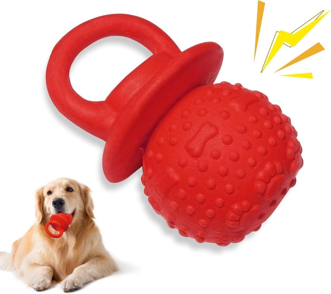 Latex Chew Dog Toys, Novelty Squeaky Pacifier Dog Toys for Teething Puppies, Mild Chewing Small, Medium, Large Dogs, Pet Dogs Supplies Newborn Puppy Gift (Red)