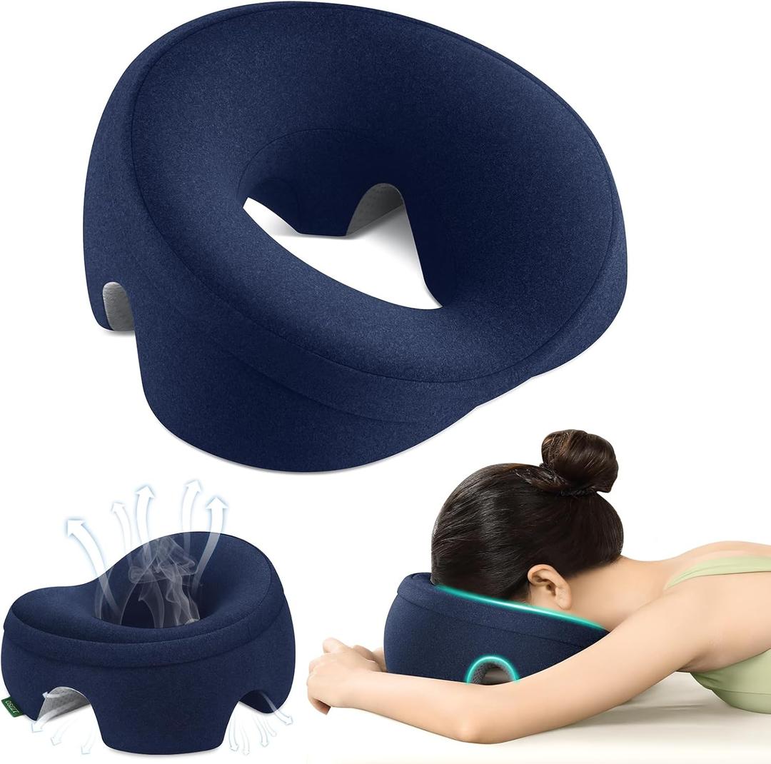 Prone Massage Pillow for Facial SupportProne Pillow for Eye SurgeryDetachable CoverFacial Ventilation Hole Design (Navy Blue)