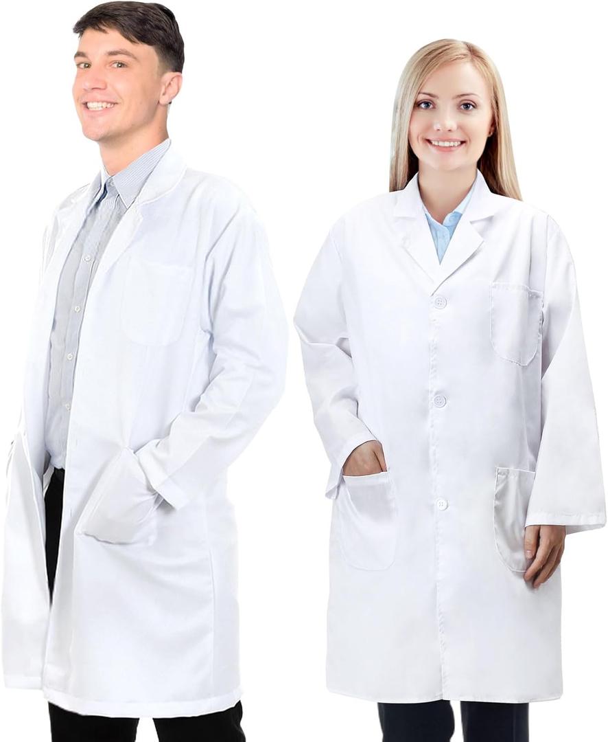 Snwquik Lab Coat for Men&Women,Doctor Costume for Adults,White Long Sleeve Unisex Science Chemistry Lab Coat (Large)
