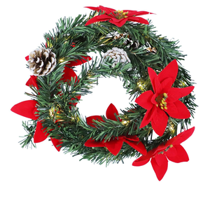 Lurrose Christmas Poinsettia Garland Poinsettia Christmas Decorations Christmas Lighted Garland with Pine Cones Artificial Chritmas Garland for Garden Home Winter New Year Decorations