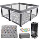 Foldable Baby Playpen with Mat,50"×50" Collapsible Playard for Babies and Toddlers,Indoor&Outdoor Kids Safety Play Pen,Portable Travel Playpen ‌with Travel Pack and 50 Ocean Balls