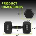 25lb Fitvids Rubber Encased Exercise & Fitness Hex Dumbbell, Hand Weights with Anti-Slip Metal Handle for Home Gym, Multiple Sizes