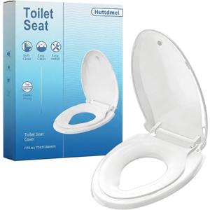 Huttdmel Elongated Toilet Seat with Toddler Seat Built In,2 in 1 Adult & Child, Soft Close, Magnetic Child Seat,Top & Bottom Mount,Never Loosen Hinges, Fits Standard Elongated Toilets 18.5'', White
