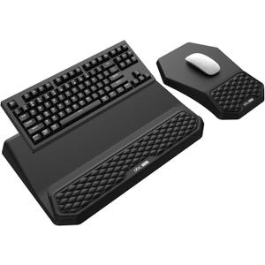 3-in-1 Ergonomic Keyboard Stand with Wrist Rest & Mouse Pad Set, Black | Comfy Keyboard Riser Holder Soft Mousepad with Massage Design, Memory Foam and Non-Slip PU Base for Pain Relief, Black