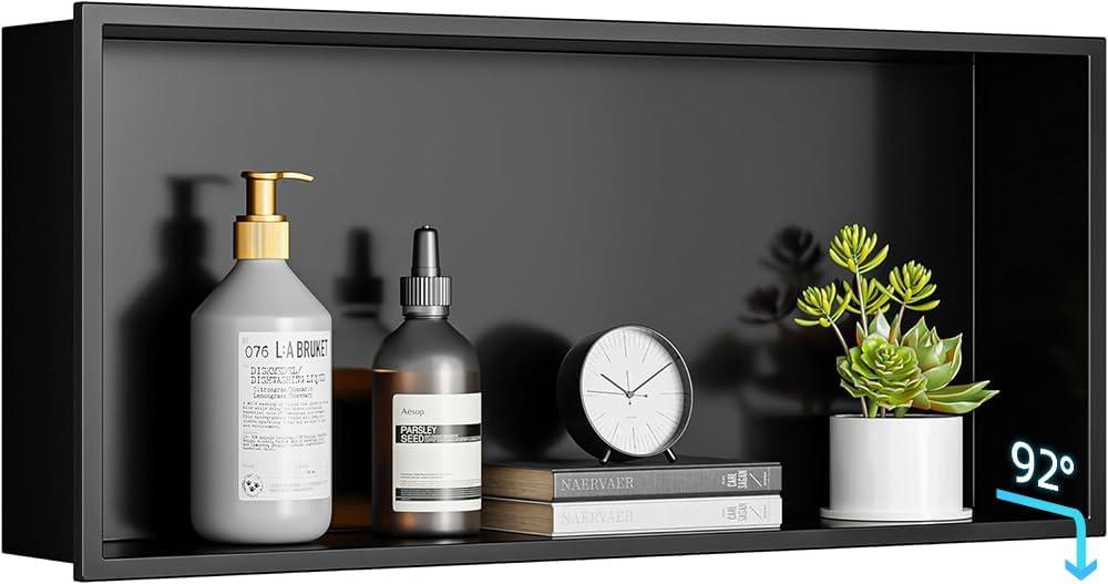 304 Stainless Steel Recessed Shelf,Over Mount Installation for Bathroom & Shower Wall,Waterproof (Black, 24 X 12 X 4 Inches)