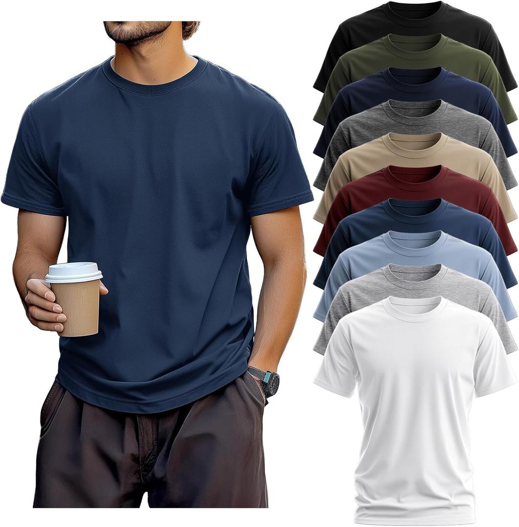 10 Pack Men's Big and Tall Shirt Short Sleeve Cotton Tee Loose Fit Top (6X-Large, Black, Army Green, Navy Blue, Dark Gray, Khaki, Wine Red, Haze Blue, Light Haze Blue, Light Gray, White) 10 Pack Men's Big and Tall Shirt Short Sleeve Cotton Tee Loose Fit Top (6X-Large, Black, Army Green, Navy Blue, Dark Gray, Khaki, Wine Red, Haze Blue, Light Haze Blue, Light Gray, White)