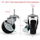 2 inch Heavy Duty Casters Set of 4, Rubber Stem Wheels for Wire Shelving