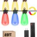 49FT Outdoor String Lights with Remote - Multicolor & Warm White, 8 Light Modes, Timer Waterproof Patio Lights Dimmable String Lights with Shatterproof 30 Bulbs for Outside Porch Backyard Party