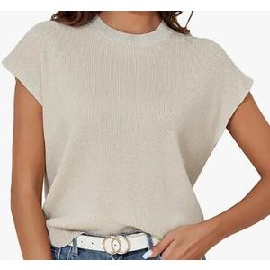 Womens Mock Neck Sleeveless Sweater Vest 2025 Summer Casual Fall Short Cap Sleeve Knit Ribbed Pullover Tank Tops XL