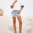 3 x BTFBM Womens Oversized T Shirts Dressy Casual Short Sleeve Summer Tops Crew Neck Color Block Blouse Loose Fit Basic Tee (White, L)