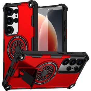 Magnetic Case for Galaxy S25 Ultra, Built-in Stand [Compatible with Mag-Safe] Shockproof Protective Cover Case for Samsung Galaxy S25 Ultra Red