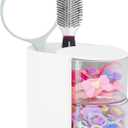 Hair Accessories Organizer with Hair Brush Holder, Rotatable Makeup Brush and Jewelry Storage Box for Hair Clips, Earrings, Necklaces, Bracelets, Rings, and Daily Accessories (White, 2-Layer)