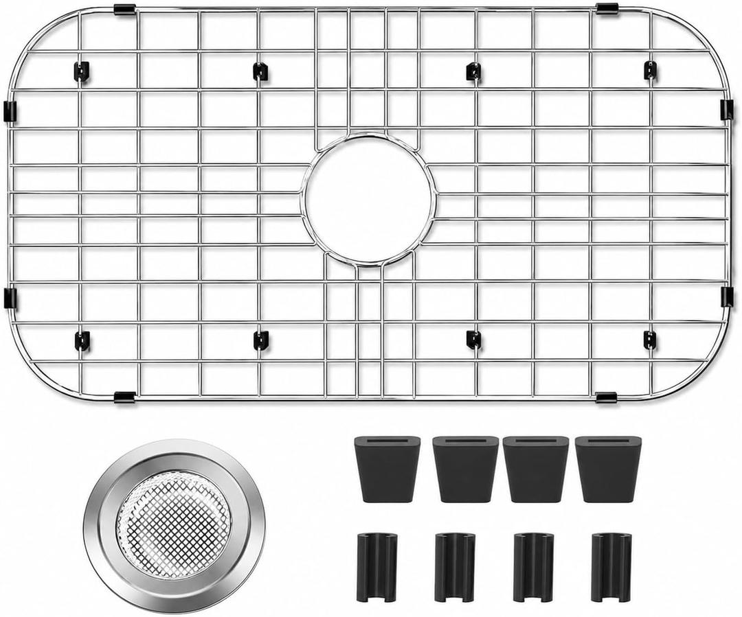 26x14 Sink Protectors for Kitchen Sink, Metal Sink Rack for Bottom of Sink, Stainless Steel Sink Protector for Kitchen with Sink Strainer, 26"X14", Center Drain