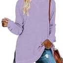 NILOUFO Womens Long Sleeve T Shirts Casual Blouses Trendy Tops Side Split Tunics 
(Lavender, Medium)