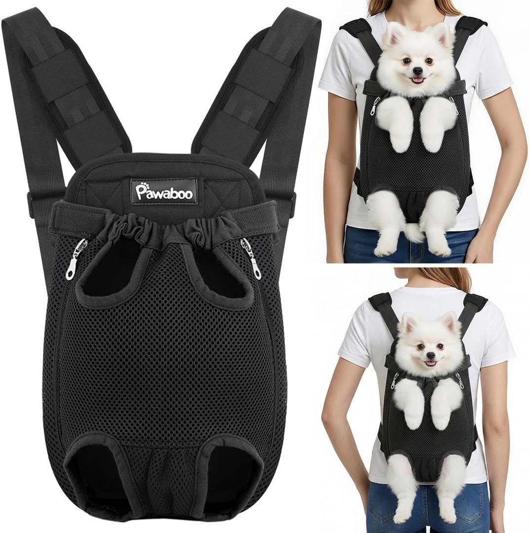 Pawaboo Pet Carrier Backpack, Pet Front Dog Cat Carrier Backpack, Legs Out, Easy-Fit for Traveling Hiking Camping, Travel Bag Backpacks for Small Dogs Cats 2.5-5lbs, S, Black