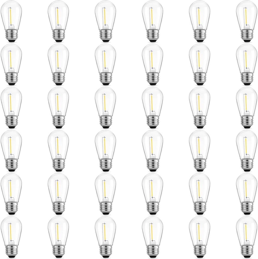 Meconard 36 Pack S14 LED Bulbs for Outdoor String Lights, Shatterproof Replacement Edison Bulbs for Patio String Lights Outdoor Waterproof, Warm White 2200K, Non-Dimmable, E26 Standard Base