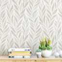 Safiyya 393"x17.3" Boho Peel and Stick Wallpaper Beige and White Wallpaper Leaf Self Adhesive Removable Wall Paper for Bathroom Bedroom Contact Paper for Walls Vinyl Roll