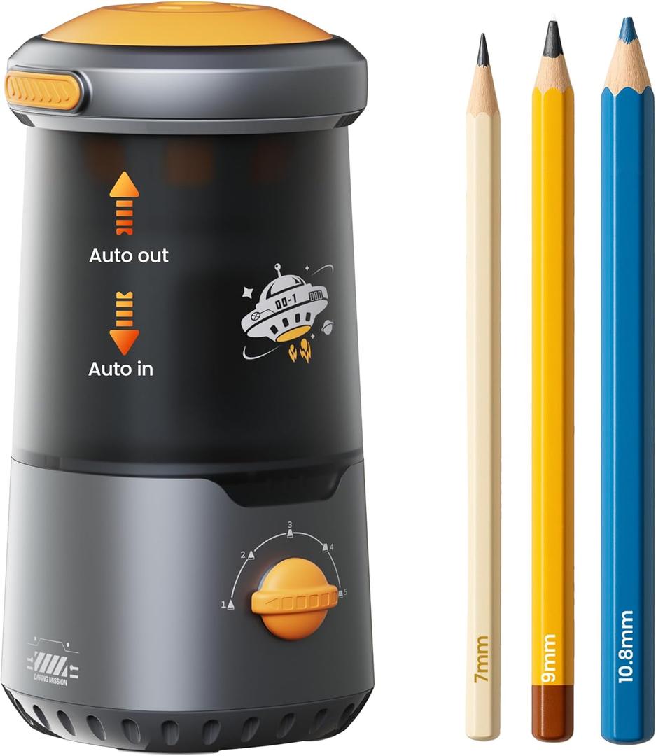 VUSIGN Electric Pencil Sharpener with 5 Adjustable Settings, Fully Automatic Pencil Sharpener for 6.9-10.8mm No.2/Colored Pencils, Auto in & Out, Rechargeable Sharpener Cute for Home Office Classroom (Dark Gray)