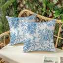 Blue and White Porcelain Floral Bird Pillow Covers 18x18, Flower Floral Chinoiserie Couch Pillow Case Set of 2, Modern Decorative Square Throw Pillows for Living Room