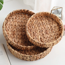 2PCS Round Wicker Rattan Tray, Large and Small Woven Basket Trays for Coffee Table Basket,Natural Water Hyacinth Serving Trays for Storage or Decoration,Living Room and Kitchen