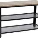 Flash Furniture Easton 3-Tier Shoe Rack with Mesh Metal Shelves, Wooden Storage Shelf with Seat, Entryway, Mudroom, Hallway, Bedroom, 28.75" L, Weathered Wood