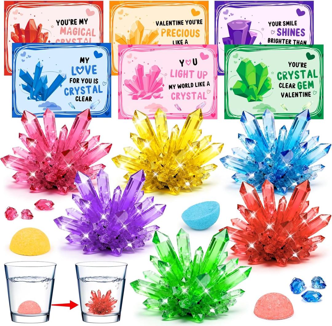 24PCS Crystal Growing Kit Valentines Day Gifts for Kids, Science Kits with Valentines Day Cards for Kids School Exchange STEM Science Experiments Planting Crystal Classroom Party Favors Boys Girls