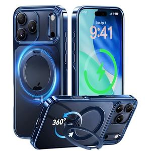 CASEKOO Deep Blue Glossy Designed for iPhone 17 Pro Case with 360 Spin Magnetic Stand [Fit for MagSafe][17FT Military Protection] Slim Polished Frame Titanium Alloy Sturdy Stand 6.3'', Deep Blue