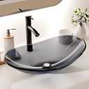 Vessel Sink Bathroom Sinks Tempered Glass Art Basin 20.8"x13.7" Oval Bowl Above Counter with Faucet and Pop-Up Drain Combo, Oval Clear Grey,Modern Countertop Bowl Sink