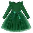 Arshiner Toddler Tulle Dress Little Girls Fall Winter Casual Kids Christmas Xmas Green Holiday Outfits, Height 110
