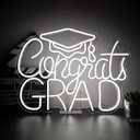 Congrats Grad Neon Sign- Graduation Party Neon Light Congrats PartyBackdrop Decoration (AB--White), -Actual size 16.5cm(long)×12.6cm(wide)×0.78cm(tall)