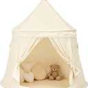 Play Tent, Large Playhouse Kids Castle Play Tents with Carry Bag, Indoor Outdoor Game Tent, Portable Children Yurt Tents, Birthday Gift for Boys & Girls, 47''x45'', Cream