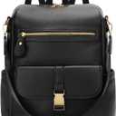 KKXIU Backpack Purse for Women - PU Leather Ladies Backpack for Daily with Anti-Theft Lock Pocket, Small Daypack with Luggage Strap & Water Bottle Pockets (Black) (Medium)