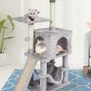 MIAO PAW Grey Cute Cat Tree for Indoor Cat Tower with Scratching Post Modern Activity House Hammock Hanging Ball Condo with Board  17"L x 12.6"W x 40.7"H