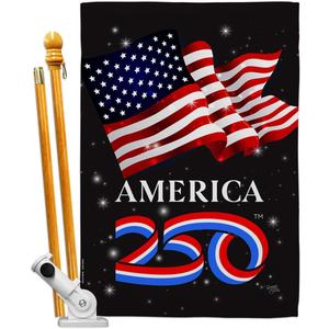 America 250 Flag American July 4th Banner Pole Kit Flags for Outside House Decoration Gift Official Licensed Canvas Textile Wall Decor Independence Day Tapestry USA 250th Anniversary Merchandise
