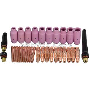 RIVERWELD 33pcs TIG Collet Body 10N28 10N30 10N31 10N32 406488 Collets Alumina nozzles 10N46 10N47 10N48 10N49 10N49 10N50 Back caps Assorted Size Fit QQ300 PTA DB SR WP 17 18 26 TIG Welding Torch