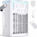 Portable Air Conditioners, New 4-in-1 Ultra-Quiet Portable AC Unit, 1000ML Water Tank Evaporative Air Cooler with 3-Cool Mist & 3-Speeds, Remote Control, 7 Color Light, 8H Timer for Bedroom,Office,Car