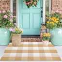 Front Door Mats Outdoor 24''X35'' Khaki and White Fall Layered Doormat Cotton Woven Farmhouse Washable Small Area Rug for Welcome Mat/Entryway/Bedroom/Living Room
