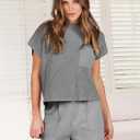 ANRABESS Women's Two Piece Summer Outfits Knit Sweater Short Sets Pullover Tops & Shorts Lounge Matching Clothes Set (S)