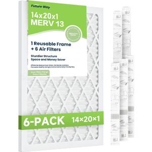 Future Way 14x20x1 Air Filters, 6-pack with Reusable Frame, MERV 13, MPR 1900 AC Furnace Filters, Space Saving & Cost-effective