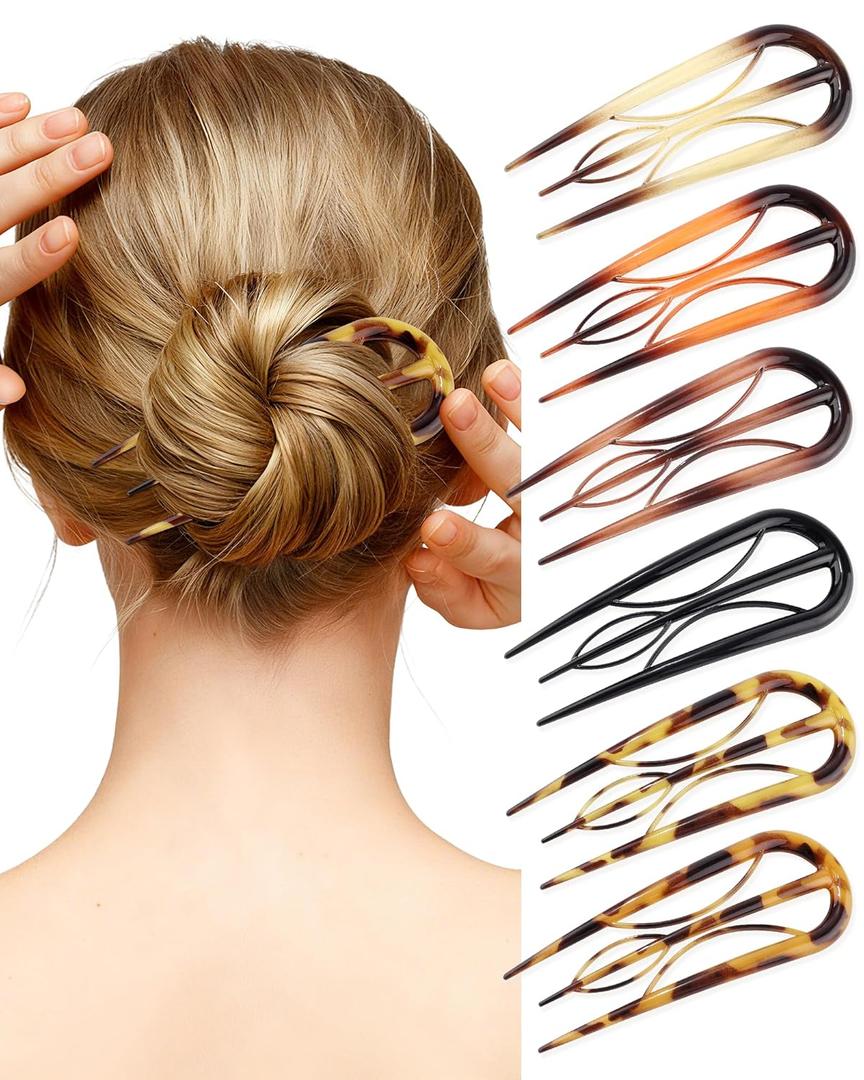 French Hair Pin for Women - U-Shaped Hair Fork for Updos, Chignons & French Twists, Durable Acrylic, Secure & Elegant Styling for All Hair Types (Tortoiseshell)