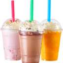 [100 Sets-16 oz.] Plastic Cups With Dome Straw Slot Lids PET Crystal Clear Disposable Togo Cup BPA Free For Party Ice Cold Drinks Coffee Tea Parfait Dessert Smoothie Bubble Boba Fruit Milkshake Slush