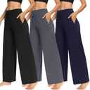 TNNZEET 3 Pack Women's Wide Leg Pants with Pockets - Casual Loose Yoga Trouser Pants Sweatpants Palazzo Lounge Pajama Pants M