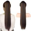 SEIKEA 28" Ponytail Extensions Drawstring Long Straight Fake Pony Tail Natural Soft Clip in Hair Extension Synthetic Heat Resistant Hairpiece - Chestnut Brown with Blonde Hightlights