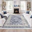 zesthome 7x9 Area Rug, Super Soft Washable Rugs for Living Room, Non-Slip Stain Resistant Vintage Rugs, Ultra-Thin Large Area Rugs (Blue/Beige,7'x9')