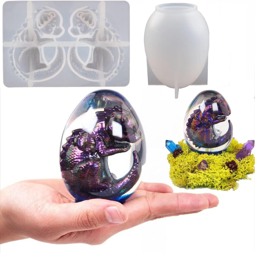 2 Pack Dinosaur Silicone Mold - Resin Candle & Easter Egg Mold - Animal & Cartoon Mold for Home Decoration (qh-dragon)