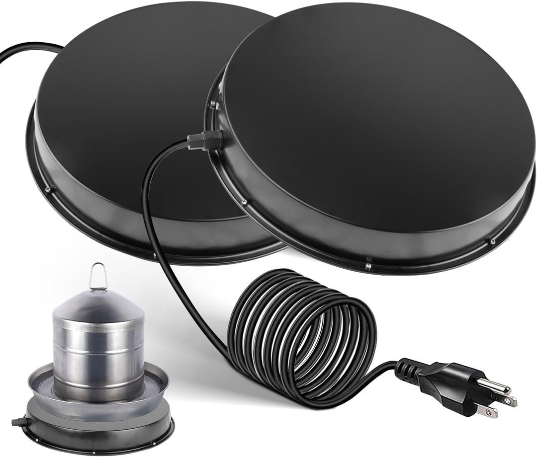 2PACK Chicken Water Heater for Winter Heated Poultry Waterer Base,with Thermostat and 9.8ft Power Cord, Dia.11in,Suitable for Plastic/Metal Poultry Waterer (Black)